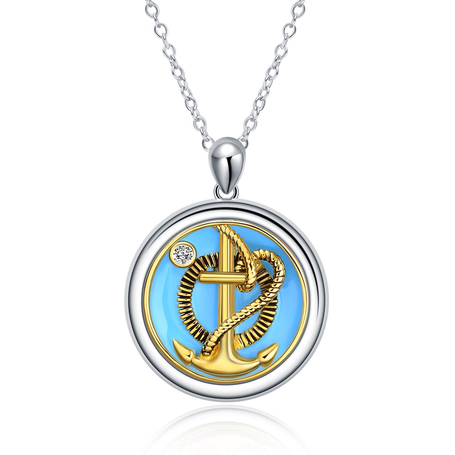 VONALA Anchor Necklace for Women Sterling Silver Nautical Anchor Rope Fine Jewelry for Men Women, Anchor Gift Anchor Jewellery for Women for Best Friend (Round Anchor Necklace)