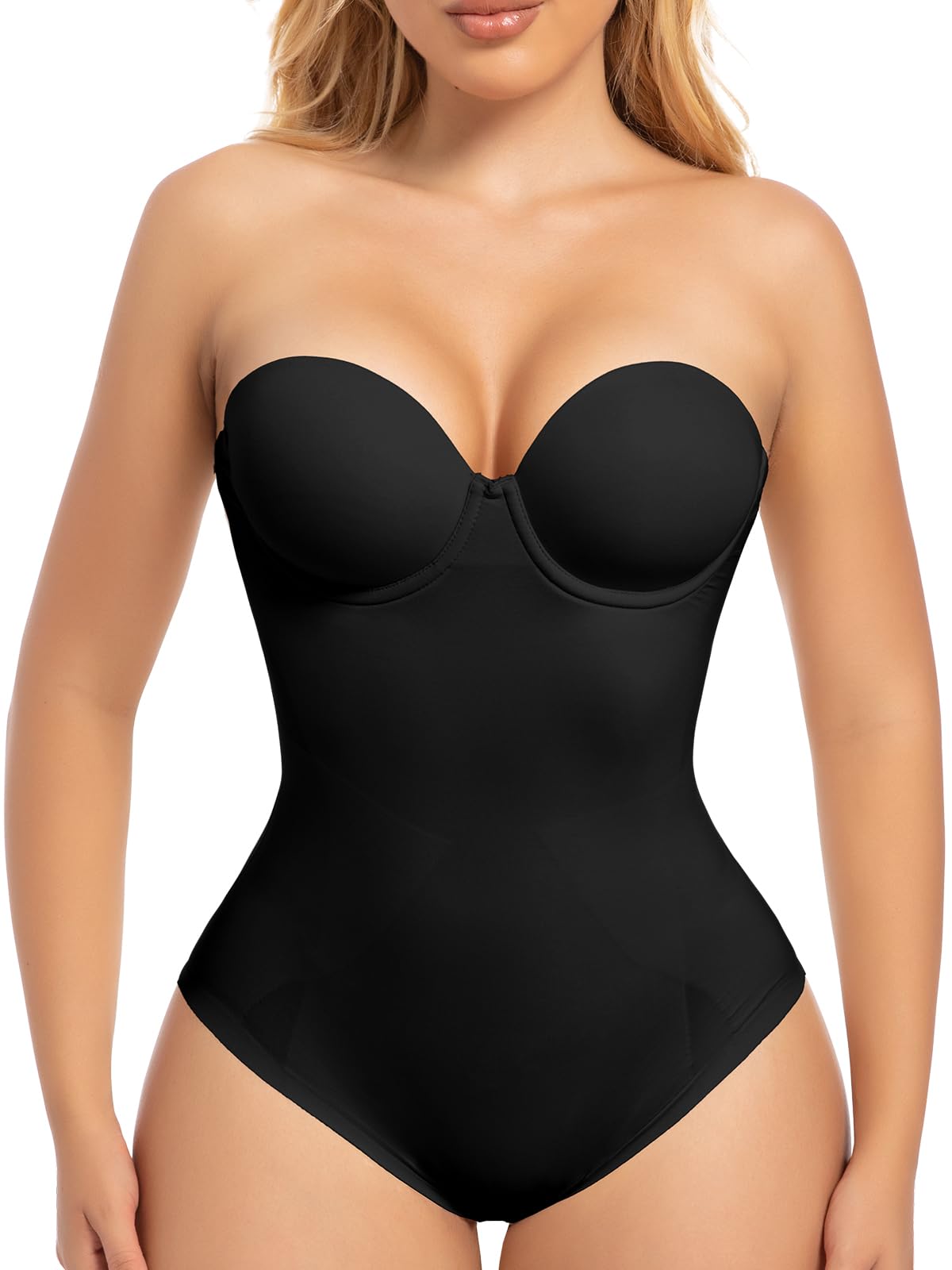 Photo 1 of Slimers Strapless Shapewear Seamless Bodysuits - Tummy Control Sculpt Body Shaper : Black Removable Straps Thong Butt Lifting Shapewear S 