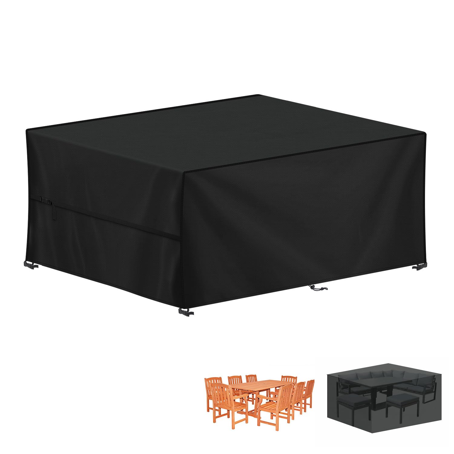 LAMUNI Garden Furniture Cover Waterproof Outdoor Rectangular Patio Table Set Covers, 420D Oxford Fabric Rattan Sofa Cover Windproof Outdoor Table Cover Anti-UV Patio Furniture Covers, 190x140x75cm