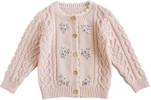 CHENGCHUANG Baby Girls Knitted Cardigan Sweater Crewneck Knit Crochet Button Closure Cardigan Tops Coat Outwear for Toddler