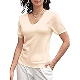 DAIMIDY Women's Short Sleeve Sweaters Wool Blend V Neck Sweater Business Casual Work Tops