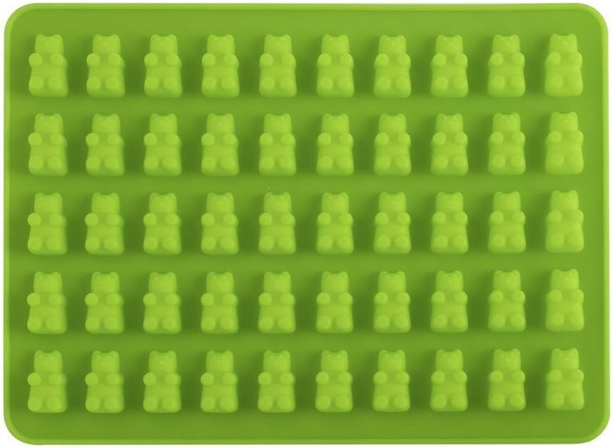 Ice Cube Trays, Alaman 1 x 50 Cavity Silicone Bears Molds With a Bonus Easy Fill Dropper, Perfect for Making Candy, Chocolate, Jelly, Ice Cube Tray, Soap and More. (Green)