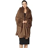 SUFCOMOU Women Cape Poncho with Fur Trim Winter Faux Fur Shawl Wrap Coat Sleeveless Cardigan Cloak
