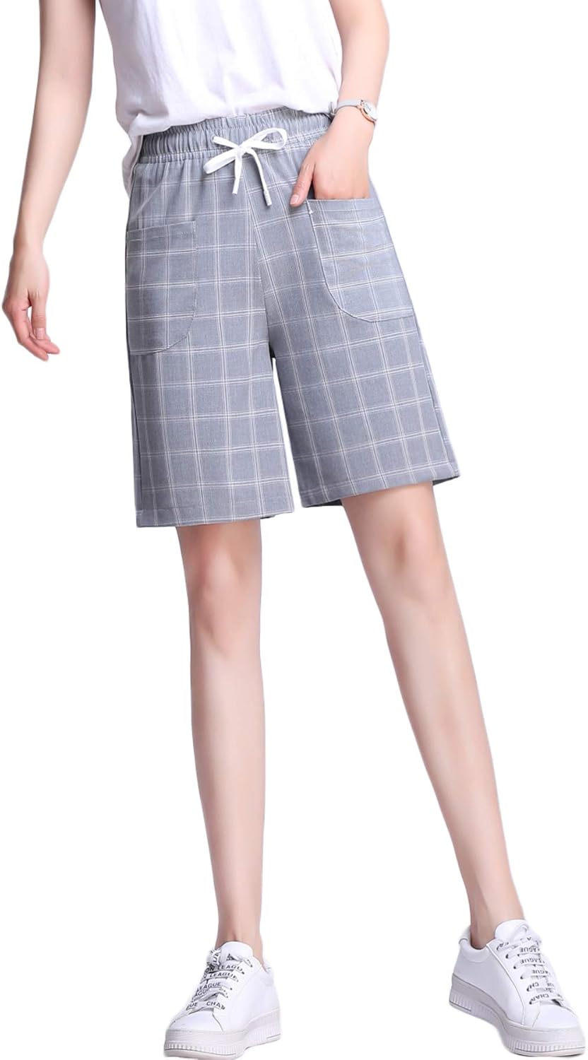 Women's Plus Size Casual Elastic Waist Knee Length Bermuda Shorts with Drawstring, S-3XL 