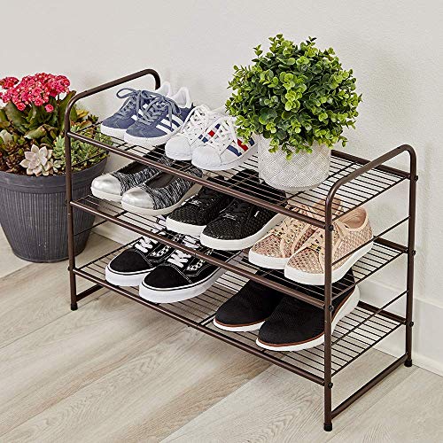 CAXXA 3-Tier Stackable and Expandable Metal Wire Utility Rack Storage for Shoe Household Accessory Organizer Shelf in Entryway Closet Bedroom Kitchen Garage, Bronze