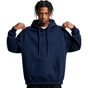 THMENKHT Fleece Hoodie Men Oversized Fall Sweatshirt Winter Cozy Tall Hooded Collar Drawstring Pullover With Pockets