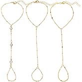 KFHENSOMR 3Pcs Gold Hand Chain Bracelet for Women, Adjustable Dainty Stack Bracelets Set, Trendy Finger Ring Slave Cuff Bracelet Cubic Zircon Body Jewelry for Women Accessories