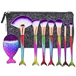 Cinidy Mermaid Makeup Brush Set Beauty Tools Powder Foundation Blush Concealer Eyeliner Eyeshadow Contours Brush + Professional Fishtail Bottom Blush Brush(Black Case Bag)