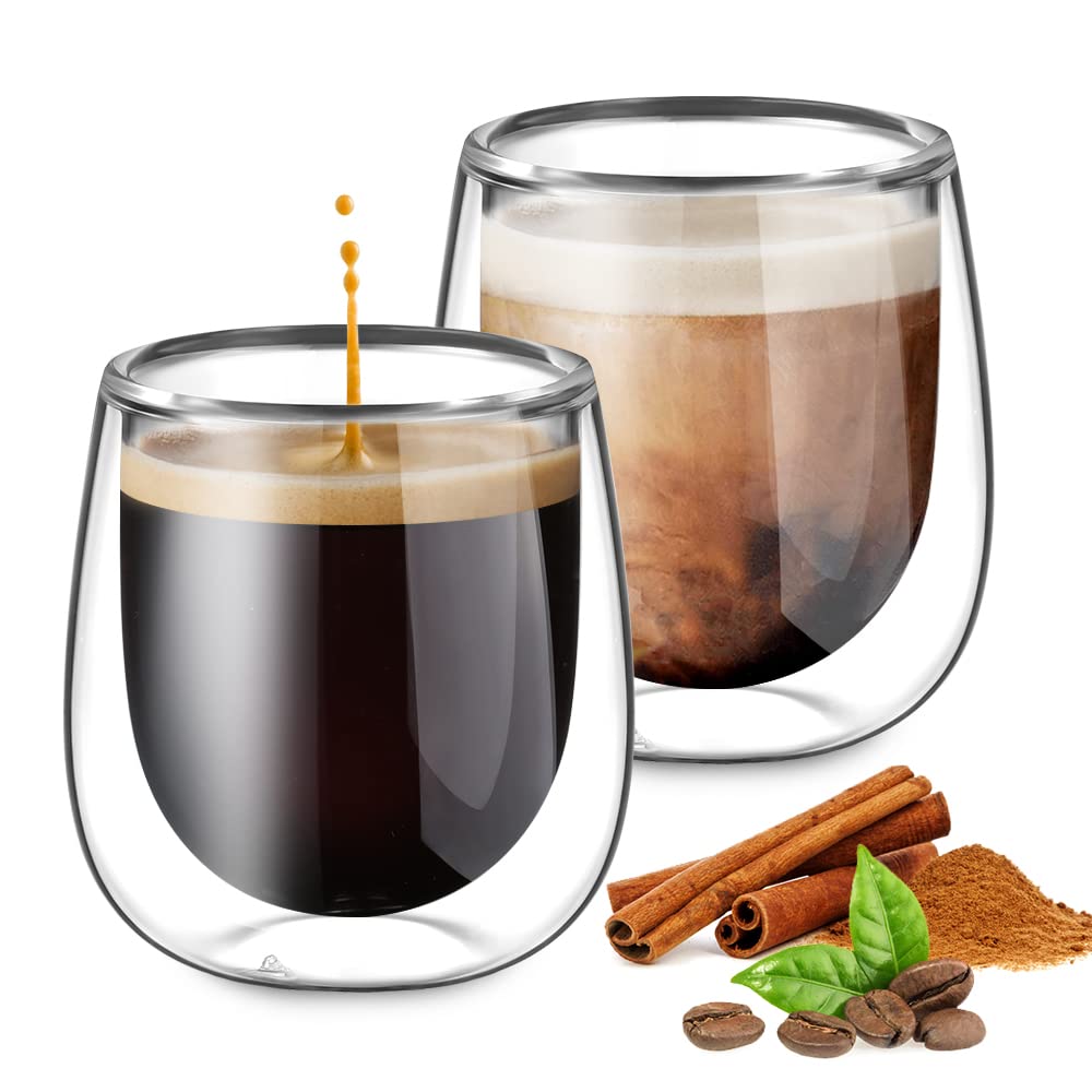 glastal Double Walled Espresso Coffee Glass Cups Glasses Borosilicate Glasses for Tea Dessert 100ml (4oz) Set of 2