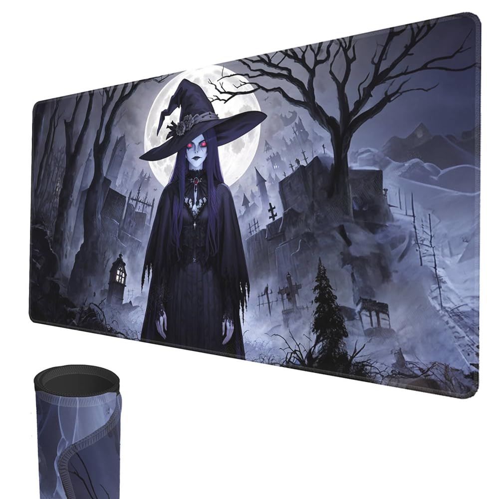 smatcamp MTG Playmat, 24" x 14" TCG Mats Stitched Edges Smooth Rubber Surface Battle Board Game Play Mat Horror Theme for Halloween(Ghost Witch) — image 1