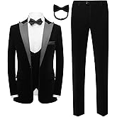 Mgnaie Men Suit 3 Pieces Slim Fit Solid Color Peaked Lapel Tuxedo Jacket Blazer for Party Prom Wedding