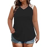 VISLILY Womens-Plus-Size-Tank-Tops Summer V Neck T Shirts Lace Trim Sleeveless Tunics Casual Loose Fit Blouses XL-5XL