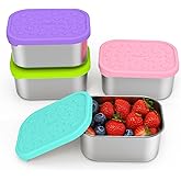 SOPHICO Stainless Steel 14 OZ Snack Containers for Kids,Food Storage Container with Silicone Lid - Perfect 304 Metal Toddler Lunch Box for Daycare and School, Leak Proof (MIX, 4 PACK)