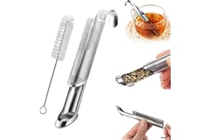 KERRTOA 1 Pcs Stainless Steel Tea Diffuser and 1 Brush - 2025 Upgrade Tea Pipe Tea Infuser Mesh Strainer with Hanging Hook Handle, Tea Bags for Loose Leaf Tea, Tea Infuser, Tea Strainer
