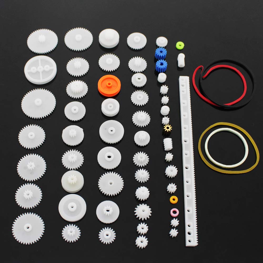 SPTwj Plastic Gears Set 60Pcs DIY Kit White Plastic Gear Shaft Belt Rack Robot Parts 3 Years+