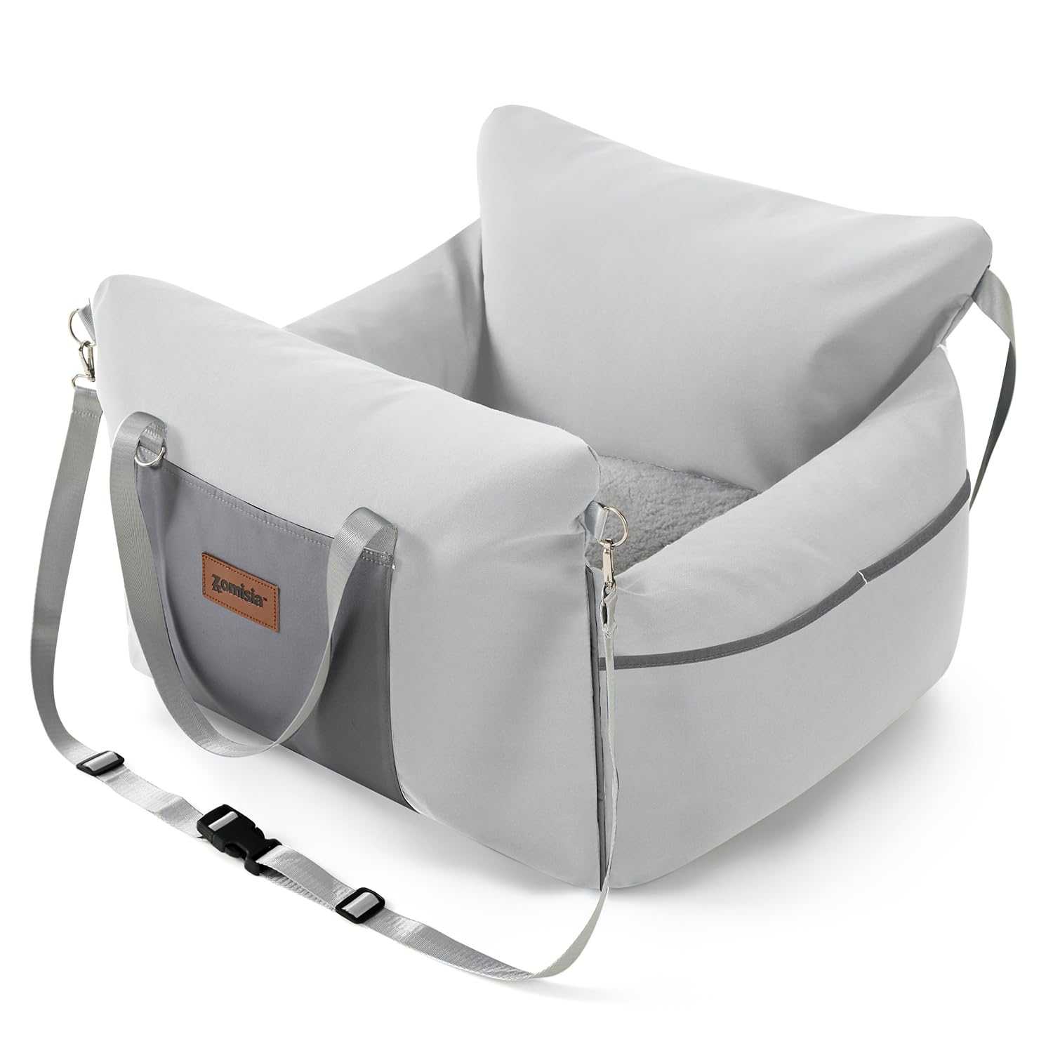 Photo 1 of ZOMISIA Dog Car Seat for Small to Medium Dogs - Waterproof Pet Booster Seat for Car with Clip-On Safety Leash, Travel Carrier for Puppy up to 25 lbs, Memory Foam Filling & Adjustable Buckles, Grey