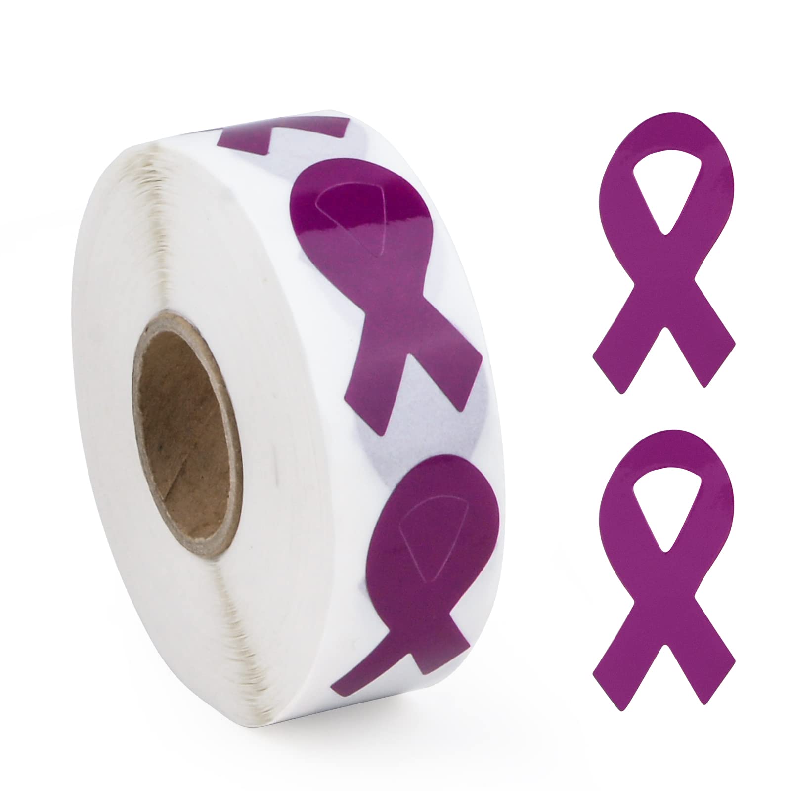 WANDIC 500pcs Dark Purple Ribbon StickersAlzheimer's Disease Awareness Label Domestic Violence Stickers for Funeral Mourning Event Bereavement Remembrance — image 1