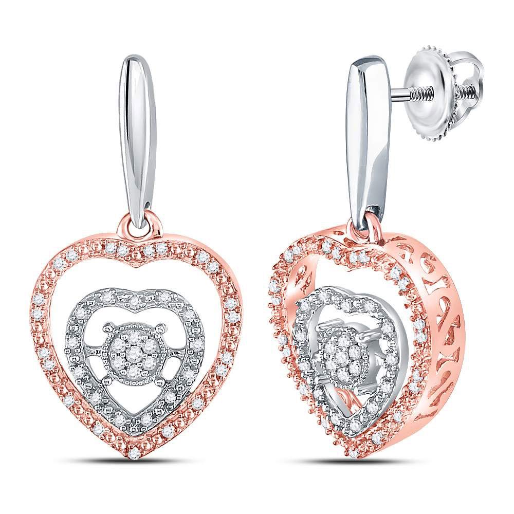 Diamond Heart Dangle Earrings 1//4ct 925 Sterling Silver