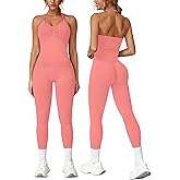 ABOCIW Workout Sets for Women Seamless Scunch Butt Lifting Impact Leggings Longline Strappy Top 2 Piece Gym Outfits