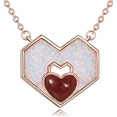 SHINYKEND Red Agate Heart Necklace for Women, 925 Sterling Silver Plated 18K Rose Gold Opal Heart Pendant Necklace, Exquisite Jewelry Anniversary Birthday Gift for Wife Girlfriend Mom, 18+2 Inch