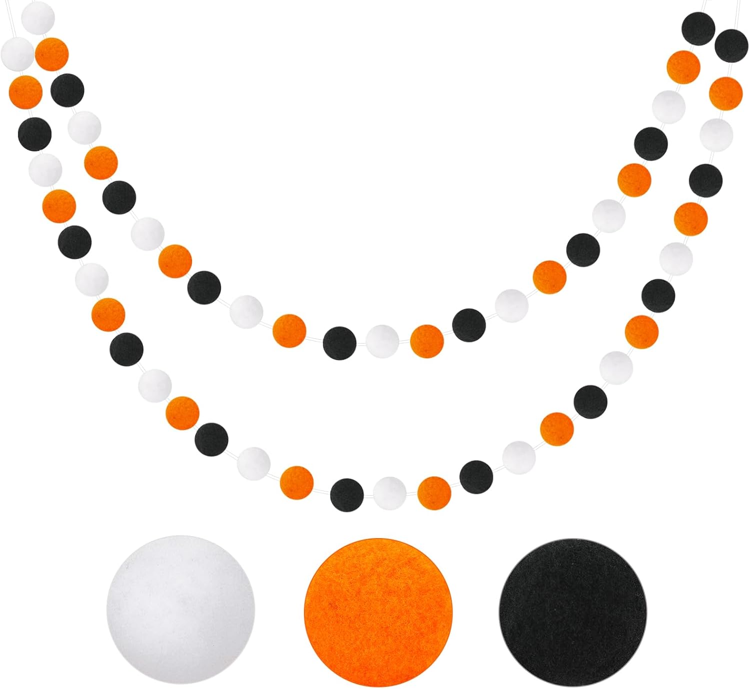 Wreaths, Garlands & Swags - GCQQ 2Pcs Pom Pom Garland Halloween, 16.4 Ft Pompom Garland Boho Decor, Large 60 Balls Felt Ball Garlands, Orange Black White Wool Felt Ball Garlands for Halloween Party, Home and School Decor