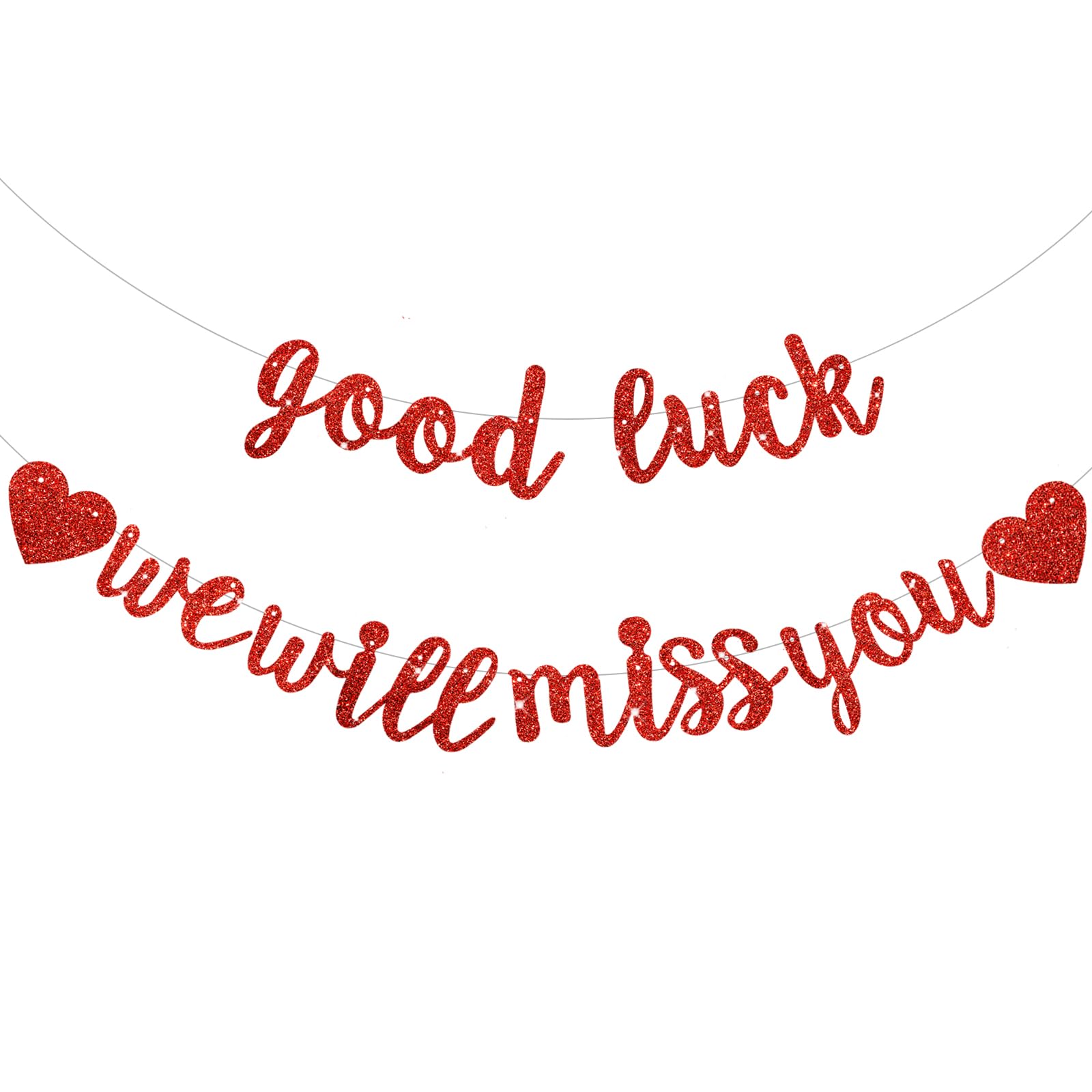 DecoGlee Red Good Luck We Will Miss You Banner, Pre-Strung Glitter Retirement Farewell Party Sign Garland, Graduation Party Supplies