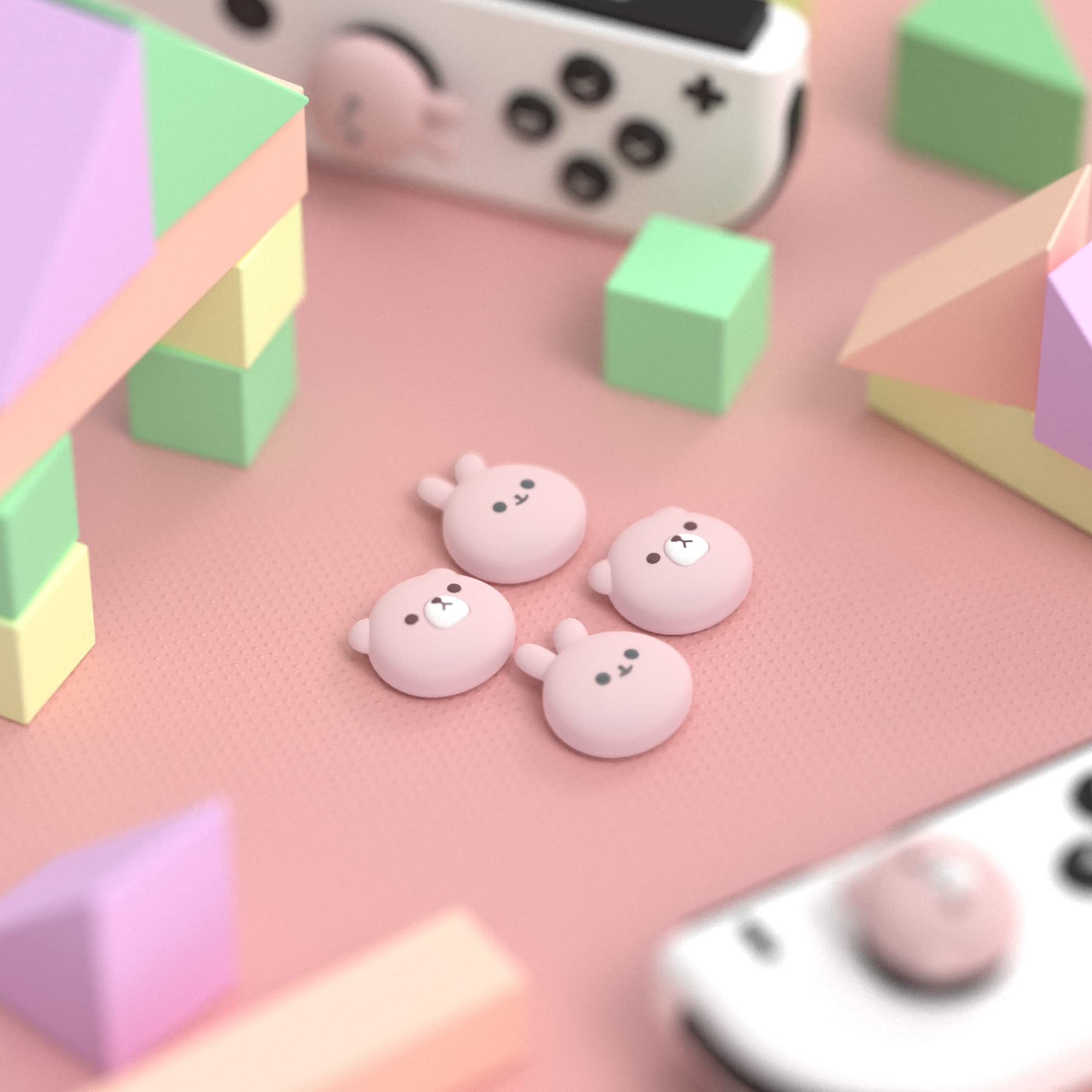 PlayVital Joystick Caps for Nintendo Switch, Thumbstick Caps for Switch Lite, Analog Cover Joycon Thumb Grip Caps for Switch & Switch Lite & Switch OLED - Chubby Bear & Smiley Bunny Pink