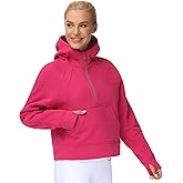 THE GYM PEOPLE Womens' Hoodies Half Zip Long Sleeve Fleece Crop Pullover Sweatshirts with Pockets Thumb Hole