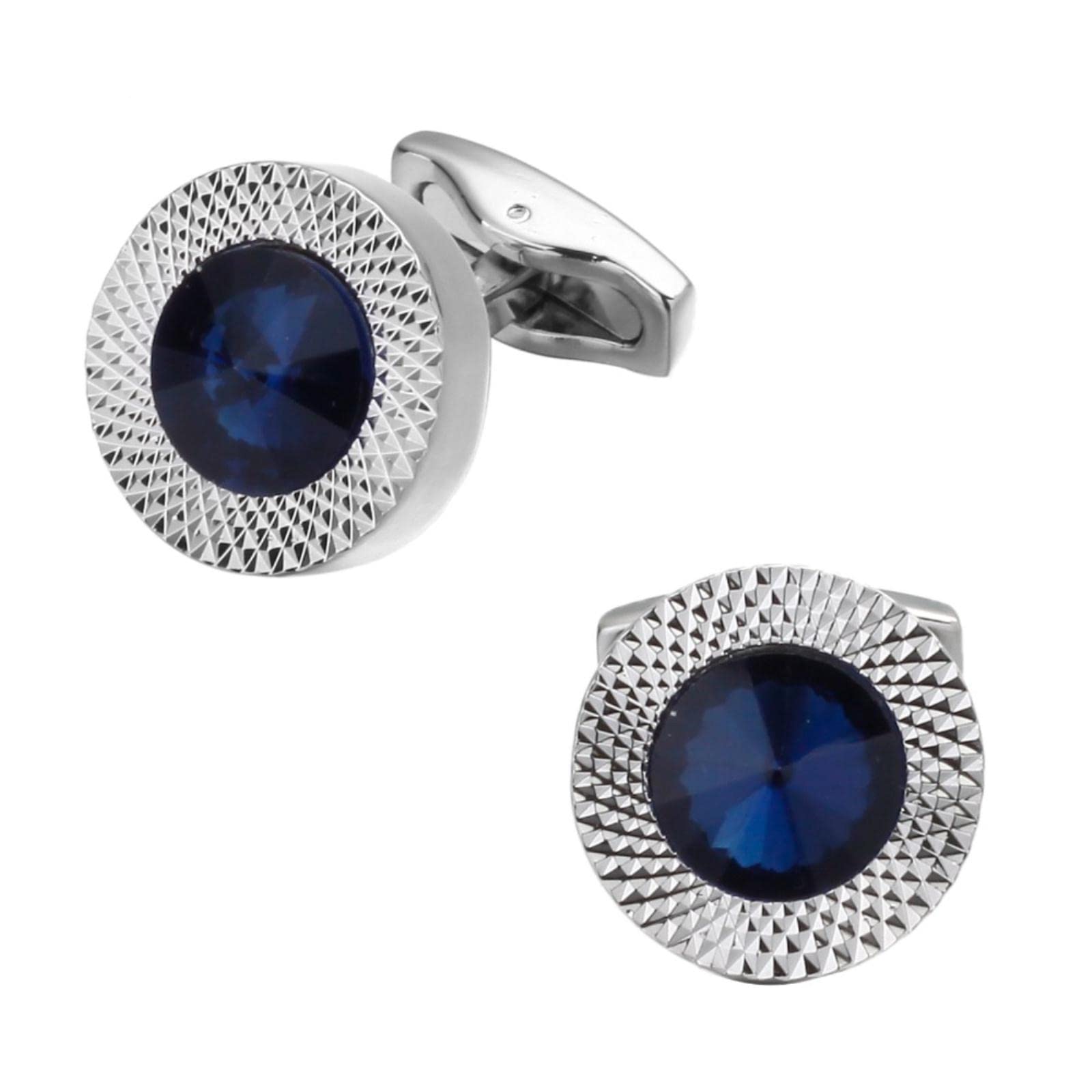 REXOUS 1 Pair Men Sea Blue Crystal Cufflinks - Perfect for Gifting, Adult Men