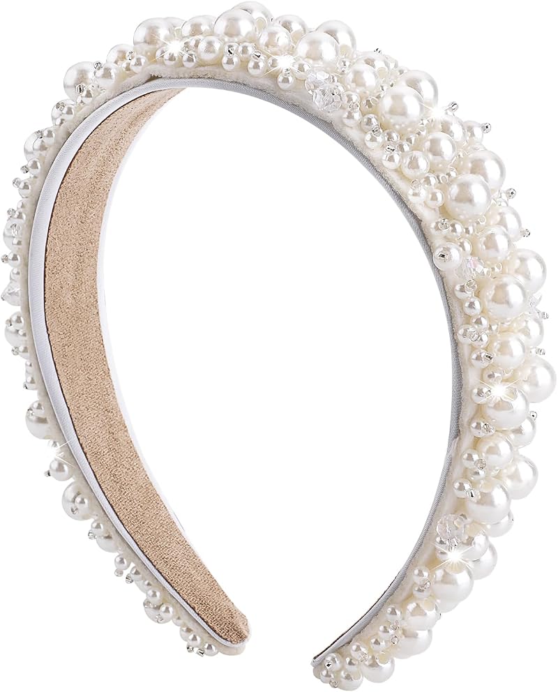 Yolev White Faux Pearl Headbands Bridal Beaded Hair Hoop 14x11.5cm