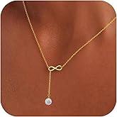 Rossorha Gold Necklace for Women, 18K Infinity Y Necklace, Moissanite Pendant Lariat Necklace, Dainty Drop Necklaces Jewelry Gift for Women