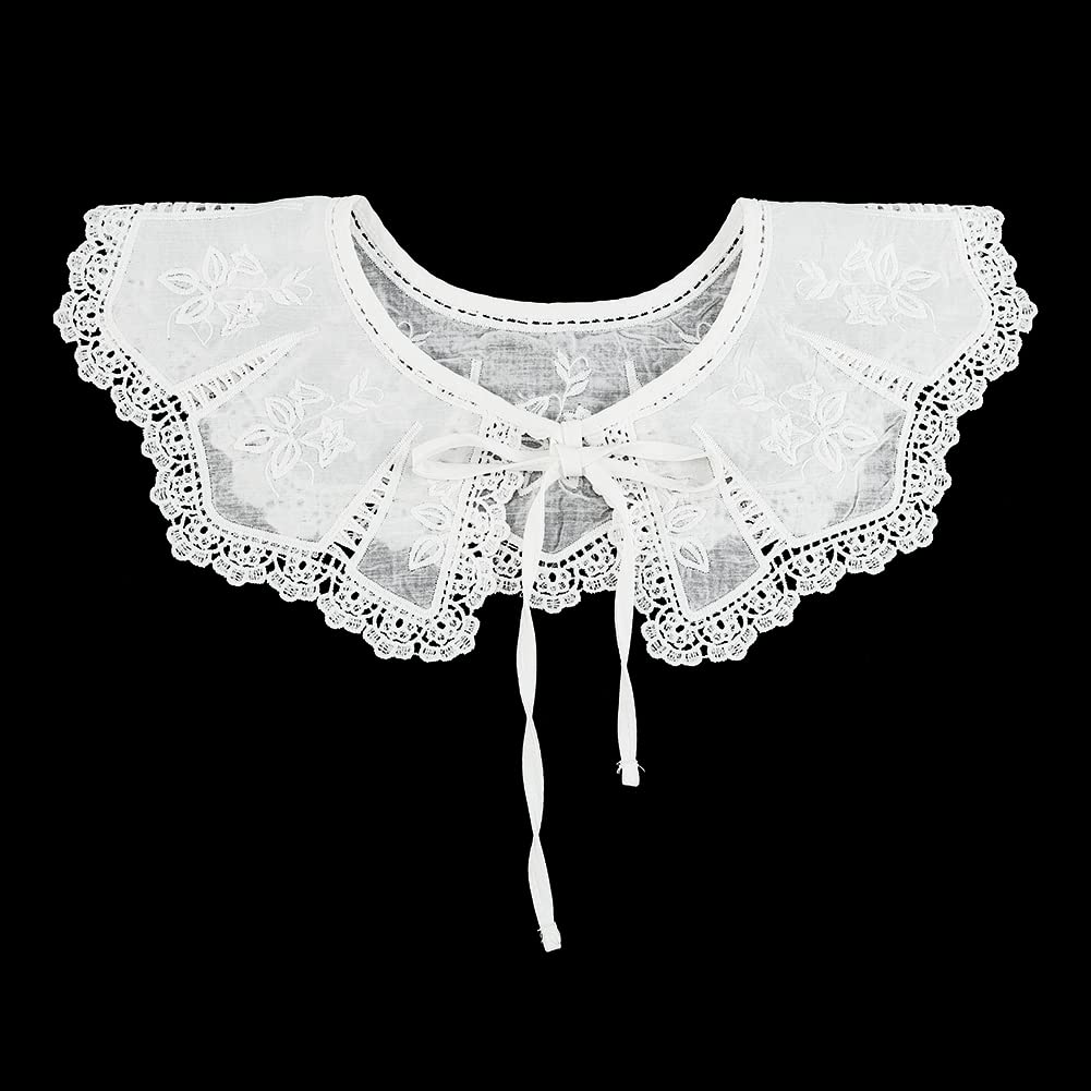 AHANDMAKER White Embroidered Lace Neckline Trim, Detachable Collar for Women, Polyester False Collar Lapel Collar, Shawl Decorative Collar for Women Sewing Craft Supplies, Lace-up Style