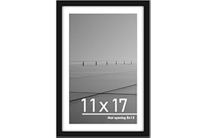 PEALSN 11x17 Picture Frame, Display Pictures 8 x 12 with Mat or 11 x 17 Without Mat for Wall Mounting Display, Photo Frames, Black