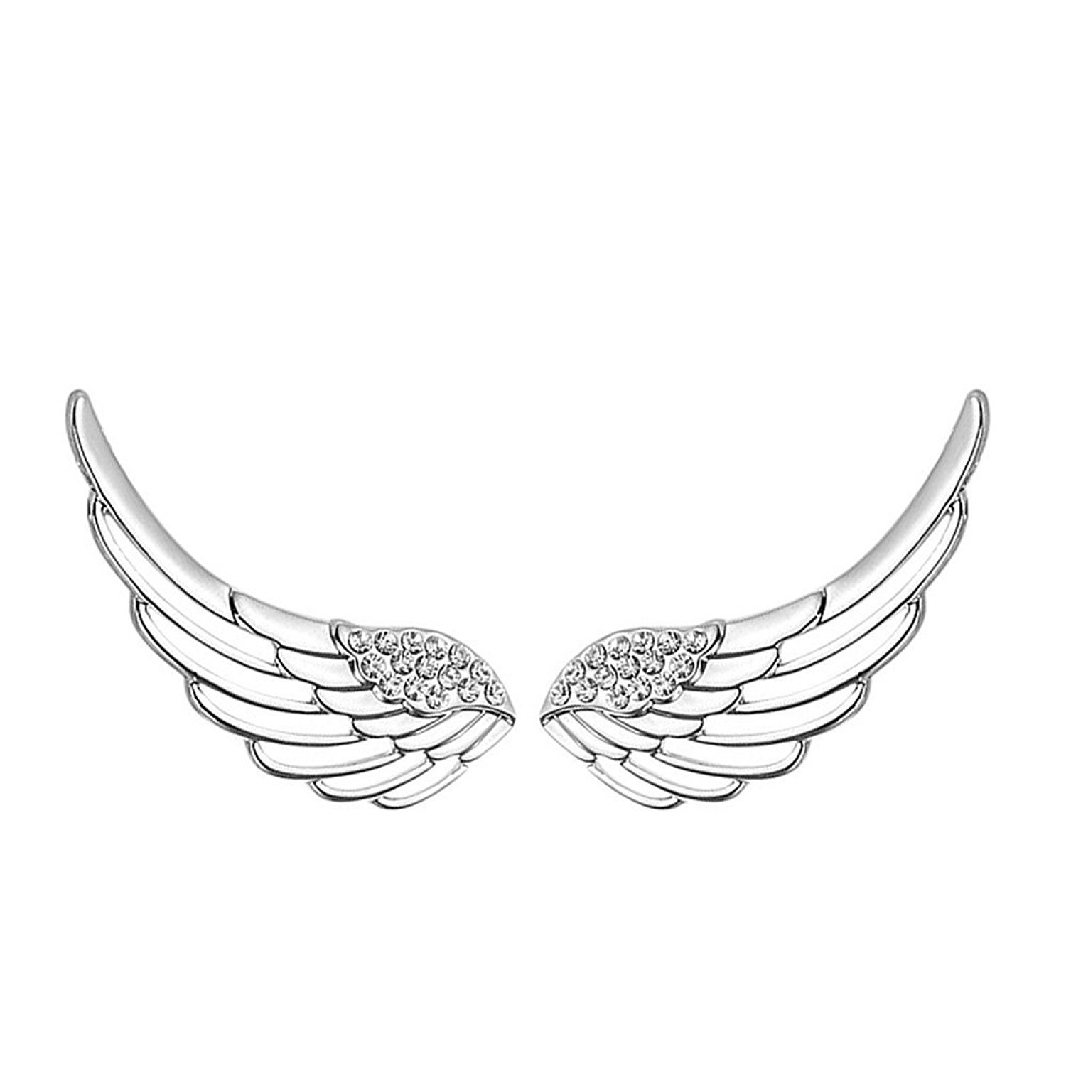 Women's 925 Sterling Silver Ear Cuffs Crystal Guardian Angel Angel Wing Stud Earrings Ear Crawler/Climber Earrings