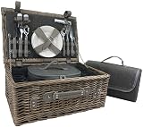 Red Hamper Grey Tweed Wicker Picnic Basket for 2 with Cooler & Blanket view 9