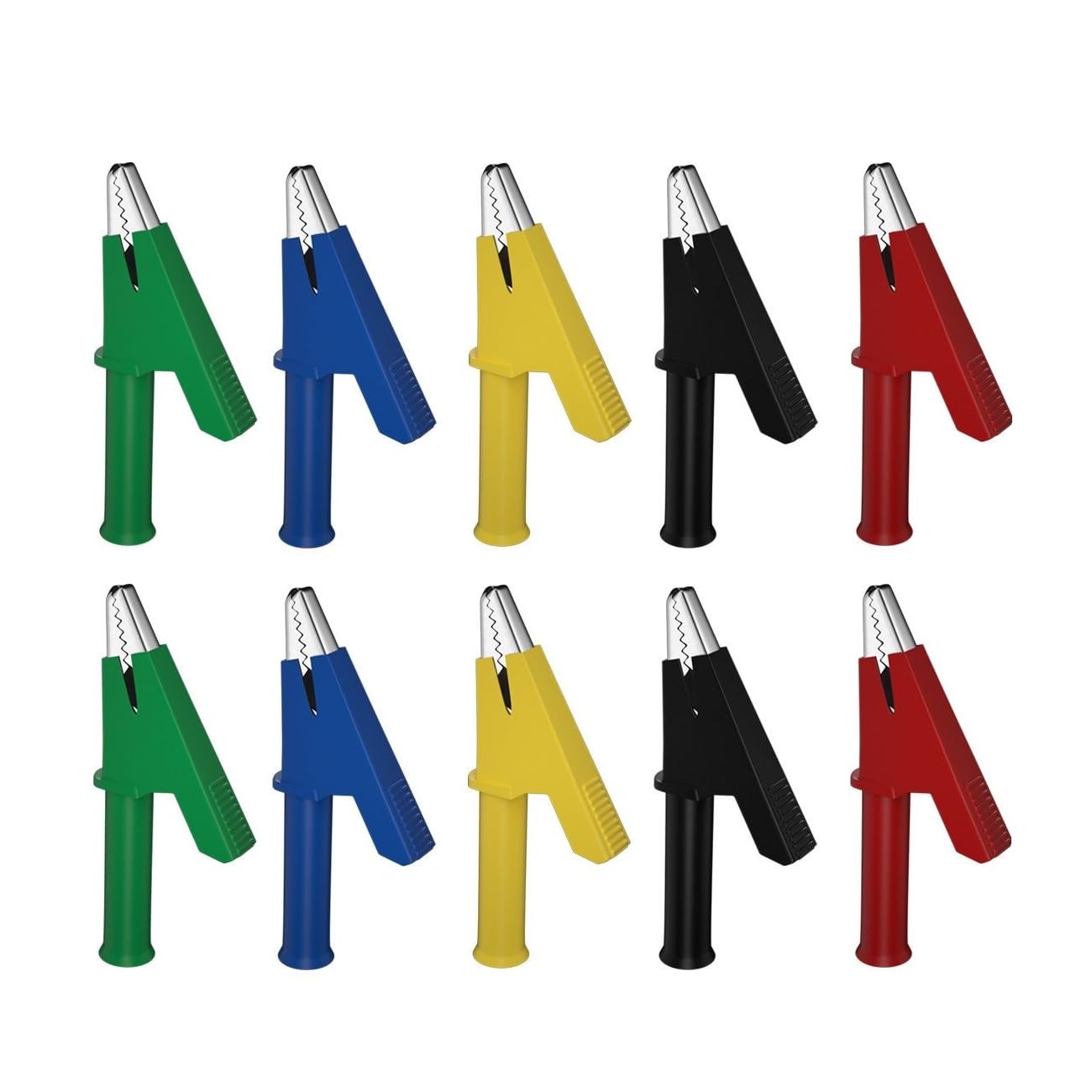 Aofan 10pcs Insulated Safety Alligator Clips Test Leads - 380V 20A 4mm Banana Jack, 5 Colors, 10mm Jaw Opening for Multimeter Electrical Testing