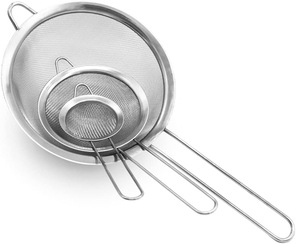 Set of 3 Fine Mesh Strainer,Stainless Steel Fine Sieve with Long Handle,Premium Strainers(2.6