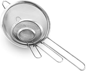 Set of 3 Fine Mesh Strainer,Stainless Steel Fine Sieve with Long Handle,Premium Strainers(2.6