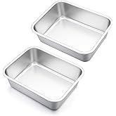 Lasagna Pan Set of 2, E-far Rectangular Deep Cake Baking Pans, Small Roaster Baking Dish Stainless Steel, 10.6x8.3x3.2 Inches, Non-Toxic & Heavy Duty, Dishwasher Safe