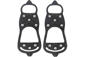 LIOOBO Non-skid Black Crampon Shoe Covers Ice Spikes, Winter Snow Cleats for Men and Women, Anti-slip
