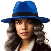 Felt Wide Brim Fedora Hats for Women Men, with Band Belt Buckle, Adjustable