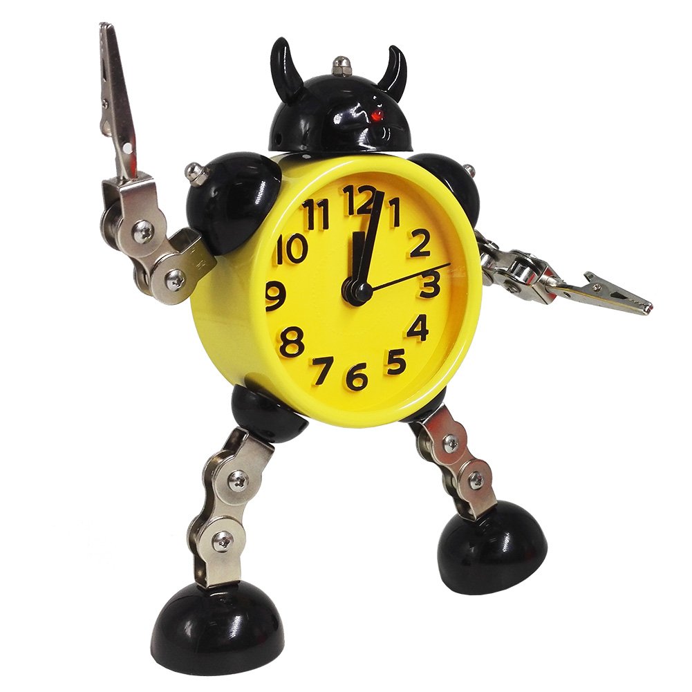 Gigibon Alarm Clock Robot, Kids Gift Cute&Fun, Battery-operated,to Move/Twist Legs & Arms for Many Poses, Gift to Children (1, Yellow)