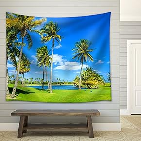 Beautiful Golf Course Landscape in Miami. - Fabric Wall Tapestry Home Decor - 51x60 inches