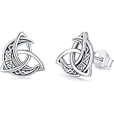 StoryMidir Celtic Moon Stud Earrings 925 Sterling Silver Crescent Earrings Celtic Knot Triangle Vintage Stud Earrings Good Luck irish gifts for women