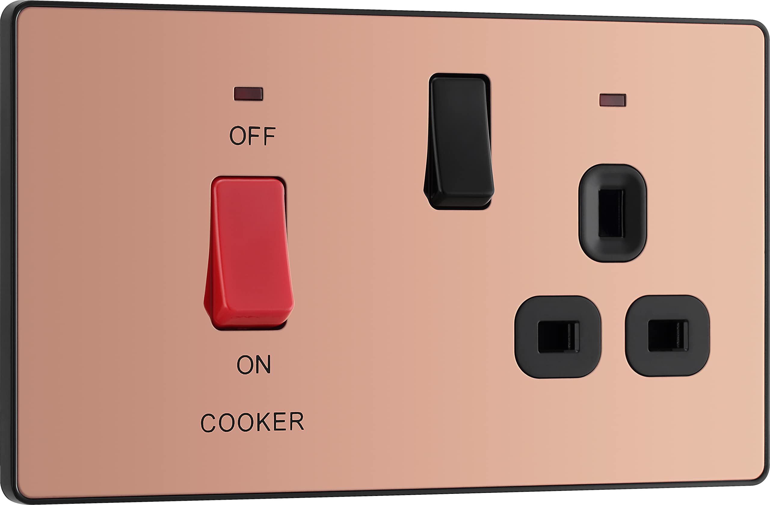 BG Electrical Cooker Switch with Socket and LED, Cooker Control Unit, Control Socket, Double Pole, Screwless Front Plate, Evolve, Polished Copper, 45A, PCDCP70B — image 1