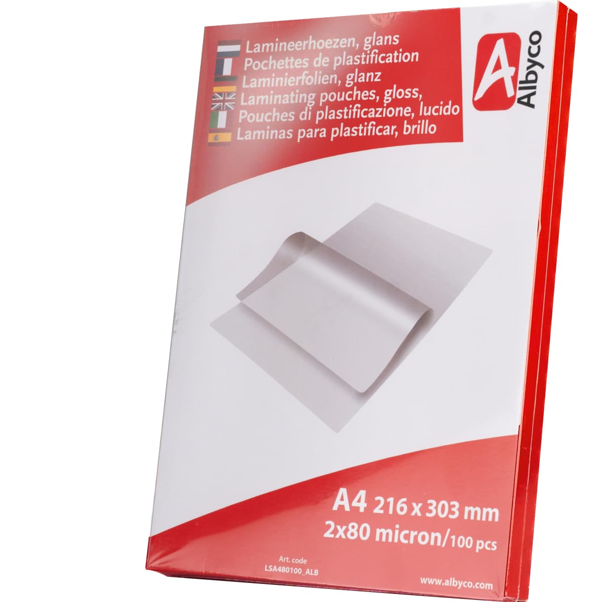 Albyco A4 Laminating Pouches - 160 Micron (2x80 microns) - 100 Pieces - Glossy Transparent