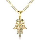 Barzel 18K Gold Plated Flat Mariner/Marina 060 3MM Chain Necklace With Hamsa Hand Pendant