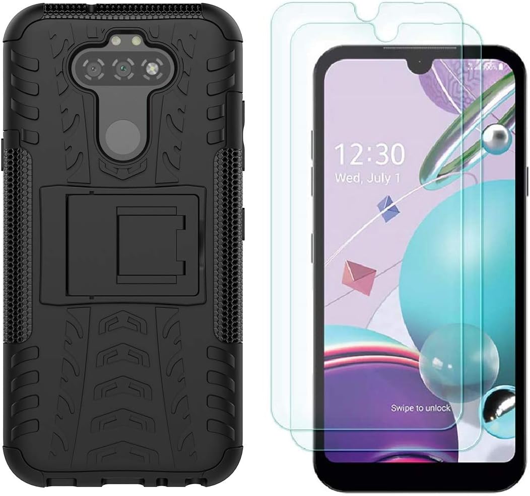 LG Aristo 5 Case, LG Phoenix 5, LG K8X, LG Tribute Monarch, LG Fortune 3, LG Risio 4 Cases with HD Screen Protector, Yiakeng Shockproof Protective with Kickstand for LG K31 (Black)