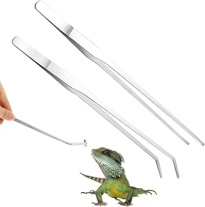 Fizzix 2 Pcs Extra Long Reptile Feeding Tongs 10.6in Straight Curved Tweezers