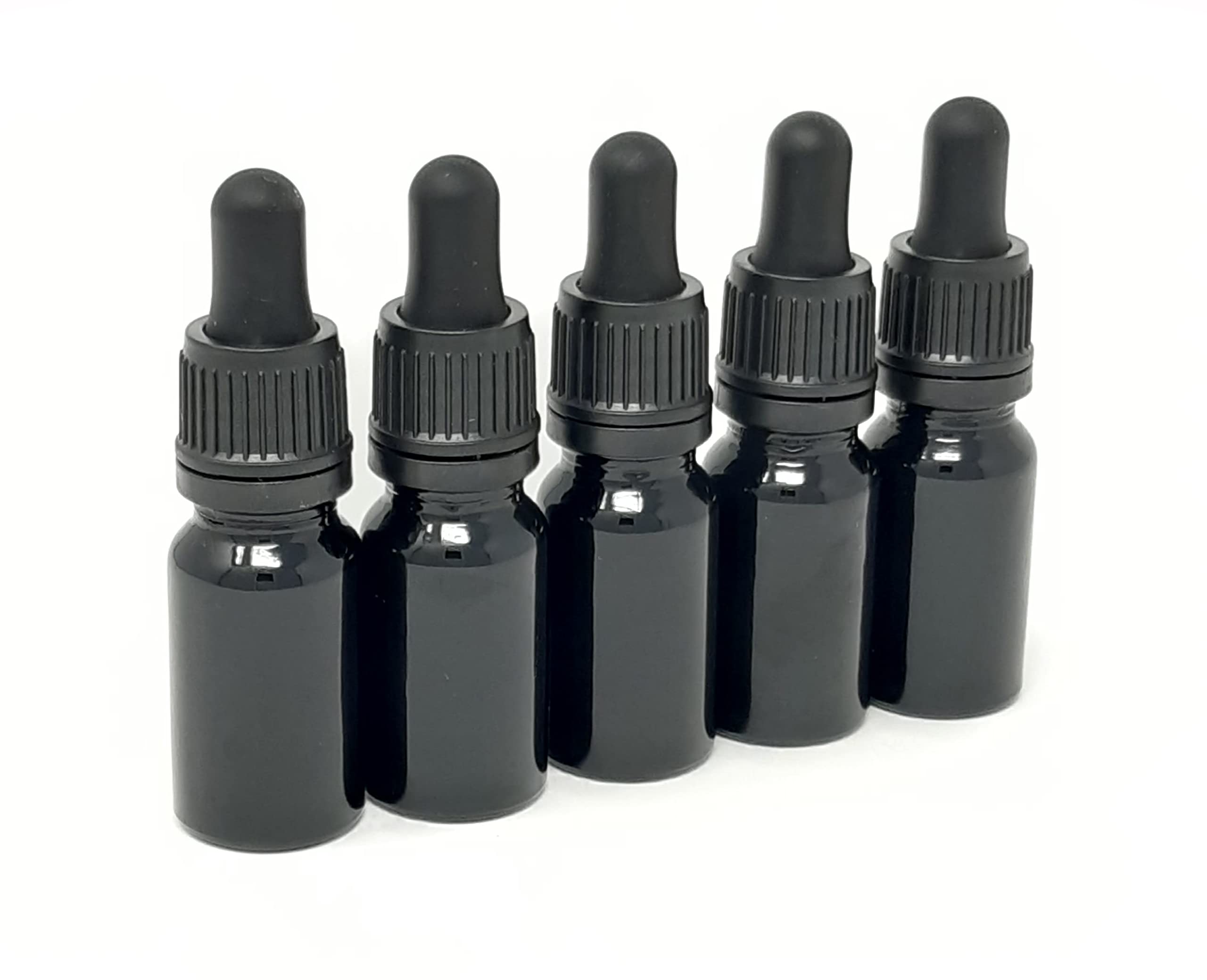 Aura 10ml BLACK Glass Bottles with GLASS Pipettes - PACK of 5